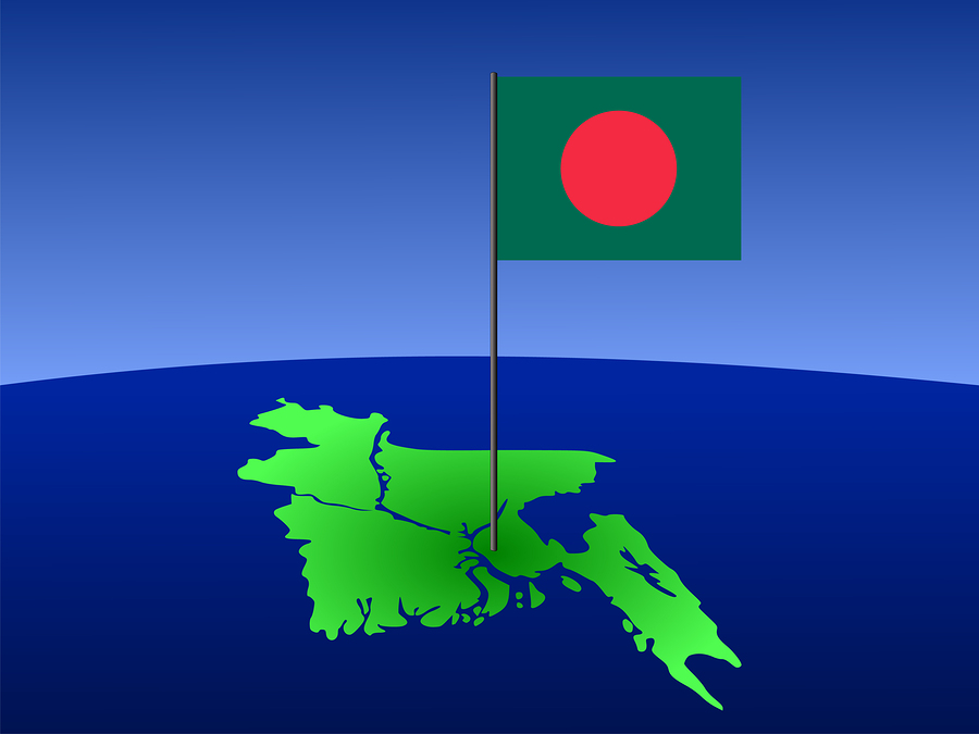 map of Bangladesh and their flag on pole illustration
