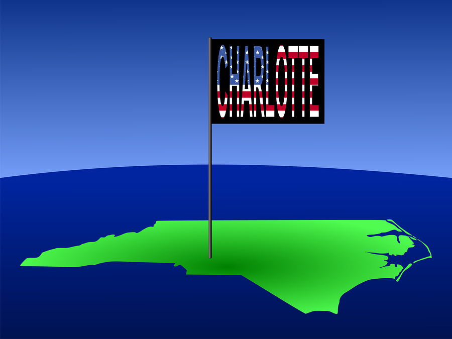 Map of North Carolina with Charlotte flag