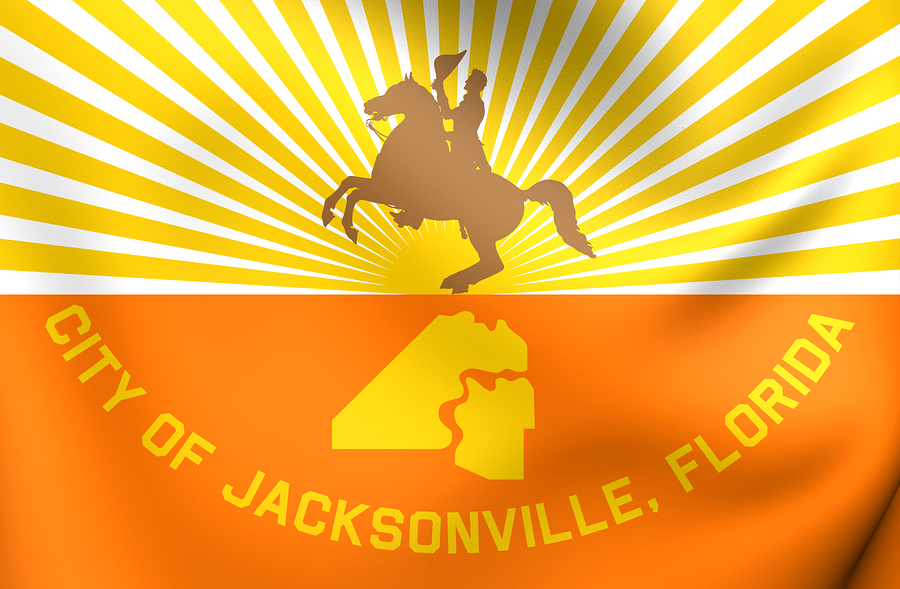 3D Flag of Jacksonville, USA. Close Up.