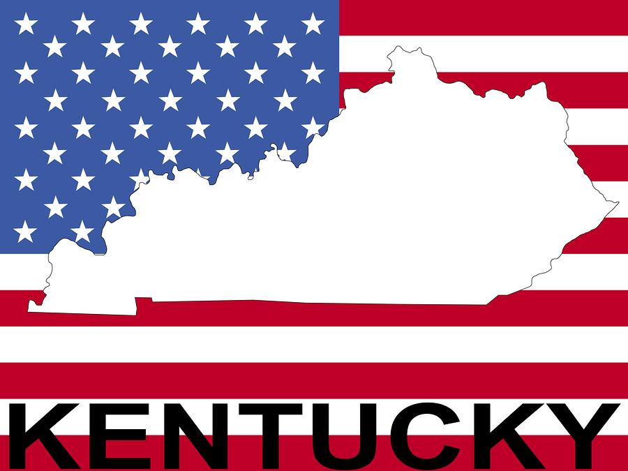 map of Kentucky on American flag illustration