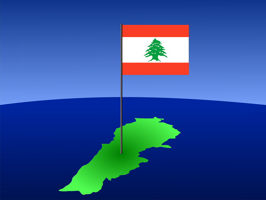map of Lebanon and their flag on pole illustration