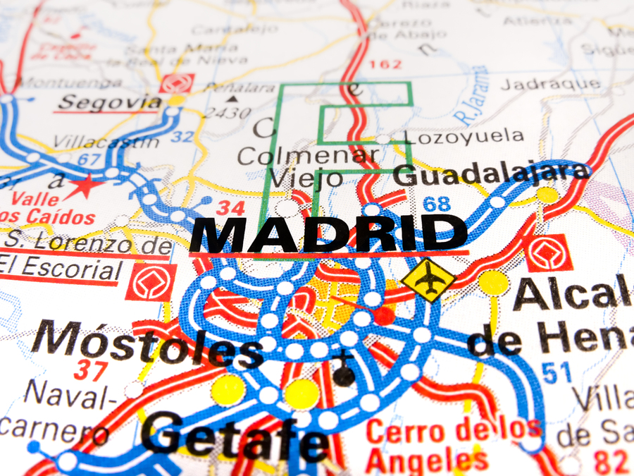 Close up of a road map of Madrid
