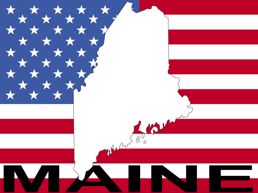 map of Maine on American flag illustration JPG