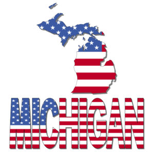 Michigan map flag and text vector illustration