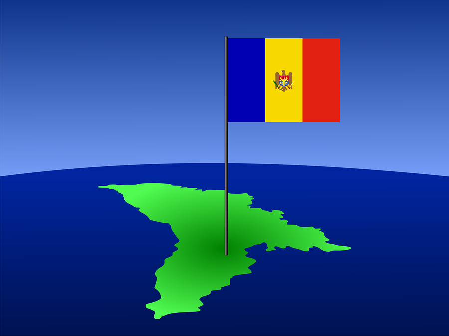 map of Moldova and Moldovan flag on pole illustration
