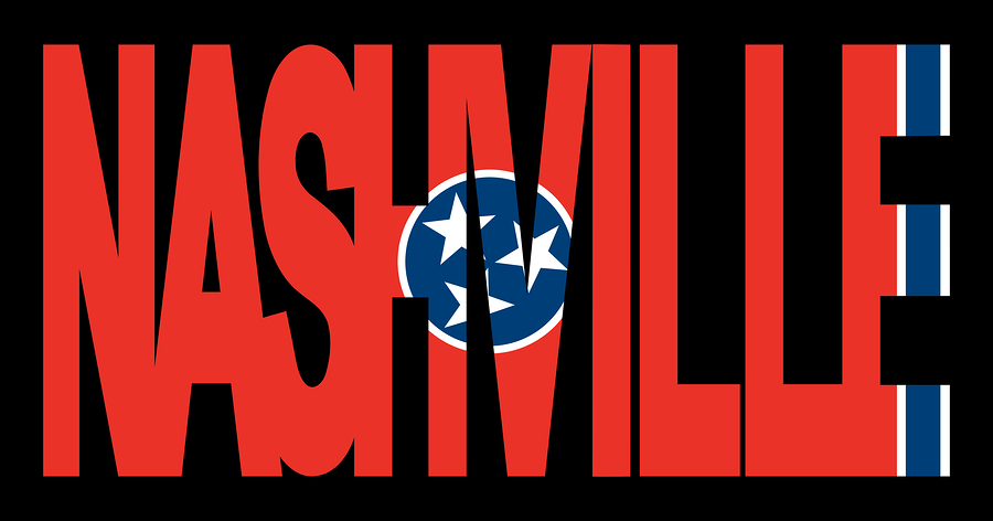 Nashville text with Tennessee state flag illustration