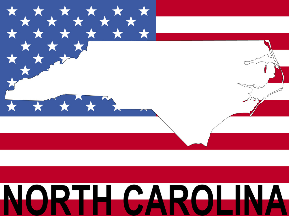 map of North Carolina on American flag illustration