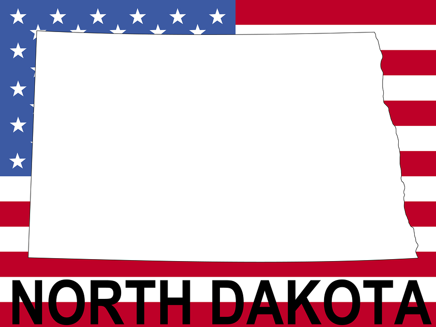 map of North Dakota on American flag illustration