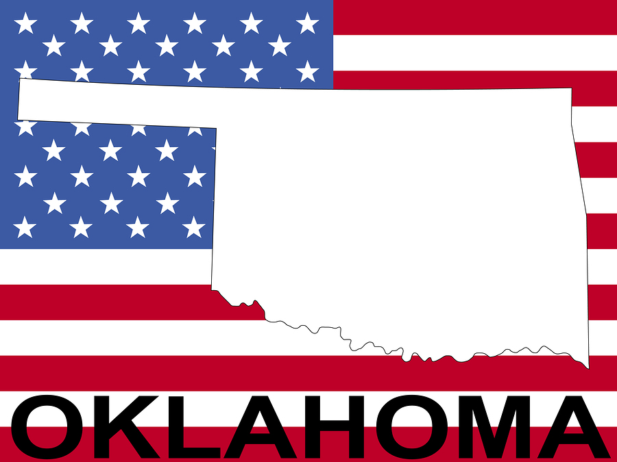 map of Oklahoma on American flag illustration