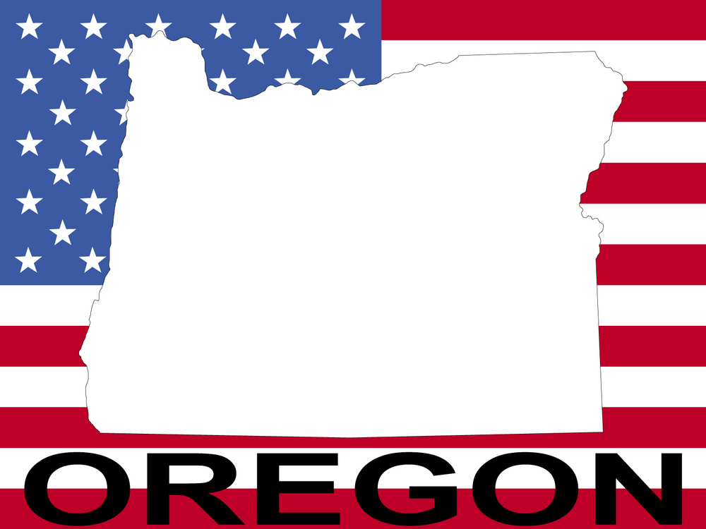 map of Oregon on American flag illustration