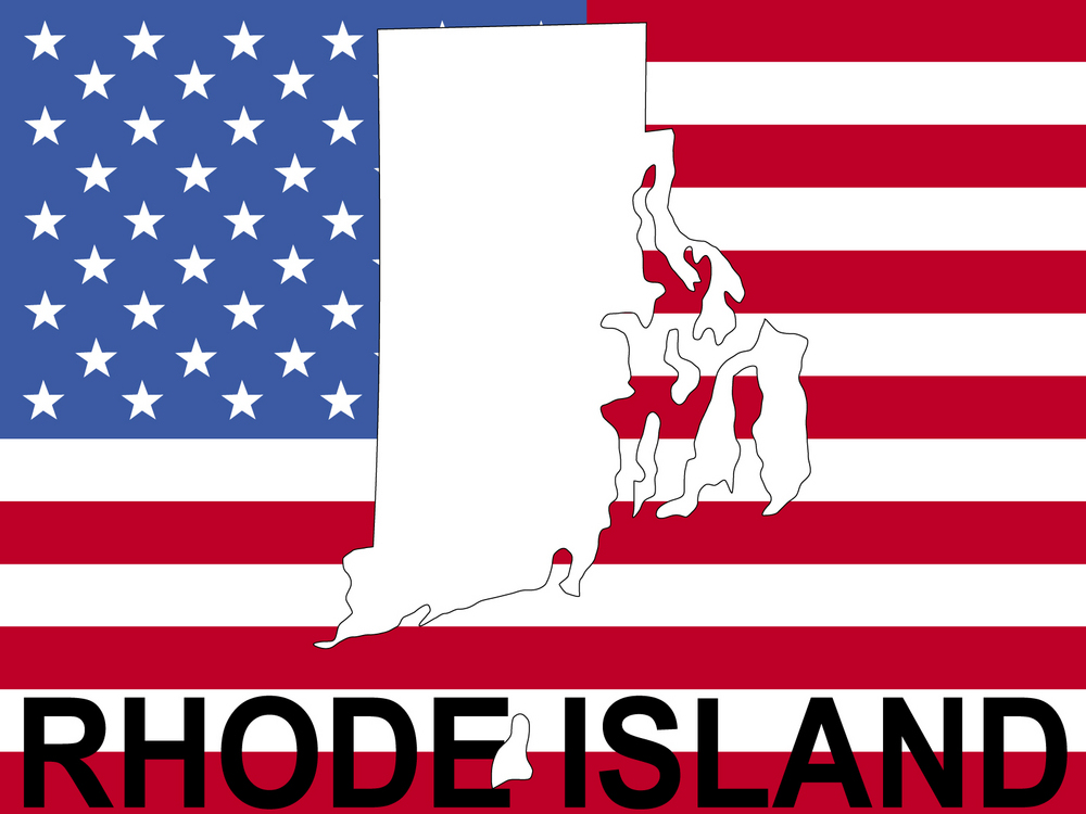 map of Rhode Island on American flag illustration