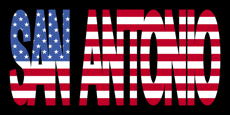 San Antonio text with American flag illustration