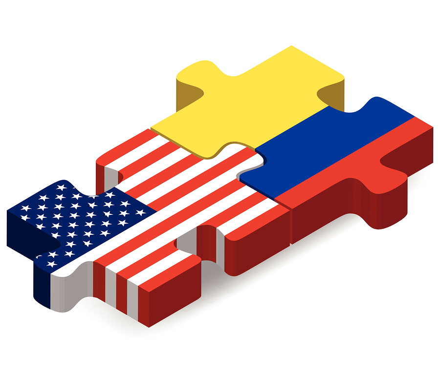 Vector Image - USA and Colombia Flags in puzzle isolated on white background.