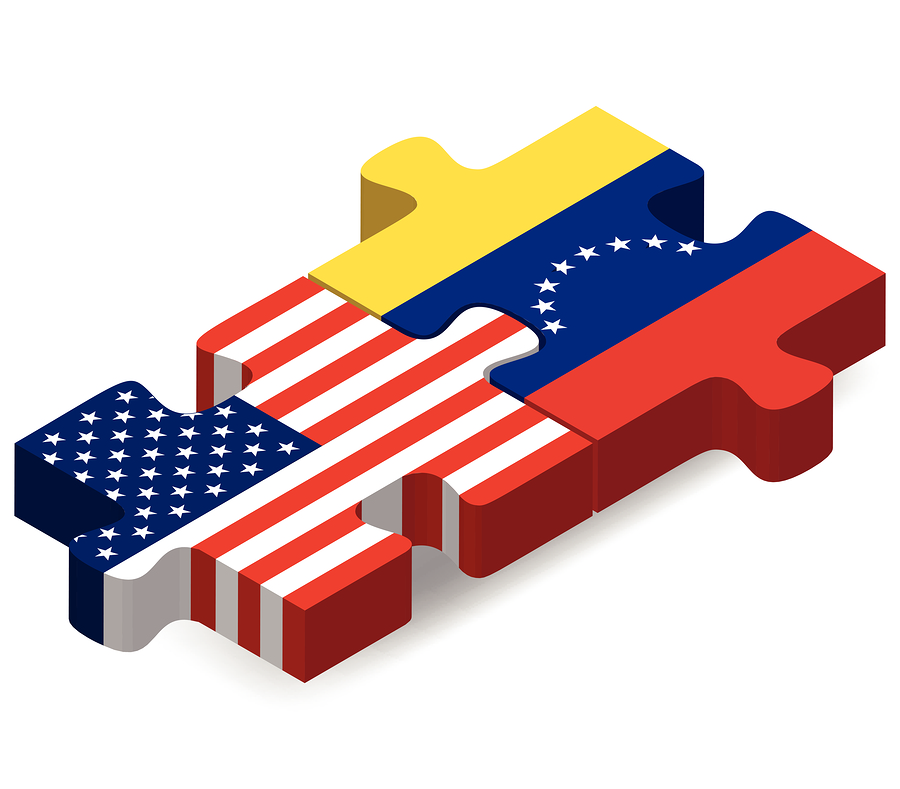Vector Image - USA and Venezuela Flags in puzzle isolated on white background.