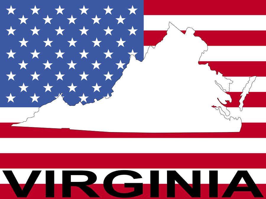 map of Virginia on American flag illustration