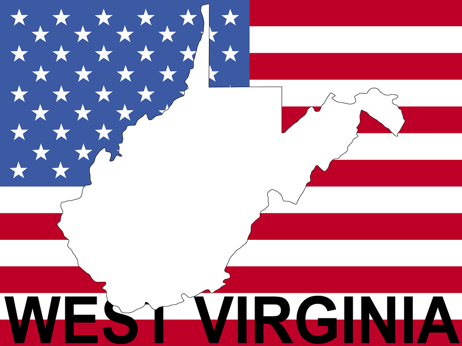 map of West Virginia on American flag illustration